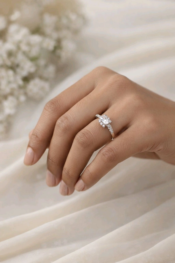 Glevcare American Diamond Floral Design Silver-Plated Ring for Women & Girls | Elegant Crystal Party Wear Adjustable Finger Ring | Stylish Daily & Wedding Jewellery - Silver, Adjustable