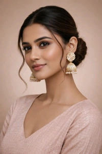 Glevcare Traditional Gold Plated Kundan Jhumka Earrings for Women | Ethnic Indian Bridal Jewelry - Tangerine