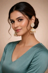 Glevcare Traditional Gold Plated Kundan Jhumka Earrings for Women | Ethnic Indian Bridal Jewelry - Tangerine