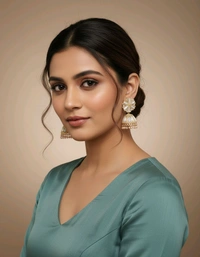 Glevcare Traditional Gold Plated Kundan Jhumka Earrings for Women | Ethnic Indian Bridal Jewelry - Tangerine