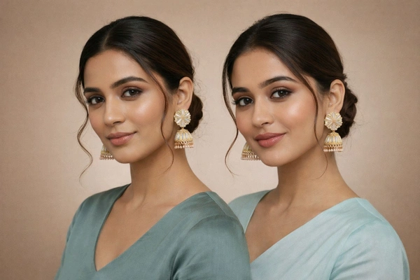 Glevcare Traditional Gold Plated Kundan Jhumka Earrings for Women | Ethnic Indian Bridal Jewelry - Tangerine