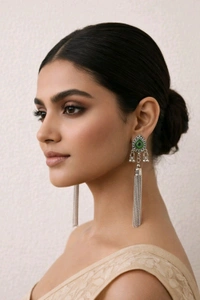 Glevcare Traditional Ethnic Oxidised Silver Chain Drop Earrings – Party & Festive Wear