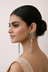 Glevcare Traditional Ethnic Oxidised Silver Chain Drop Earrings – Party & Festive Wear