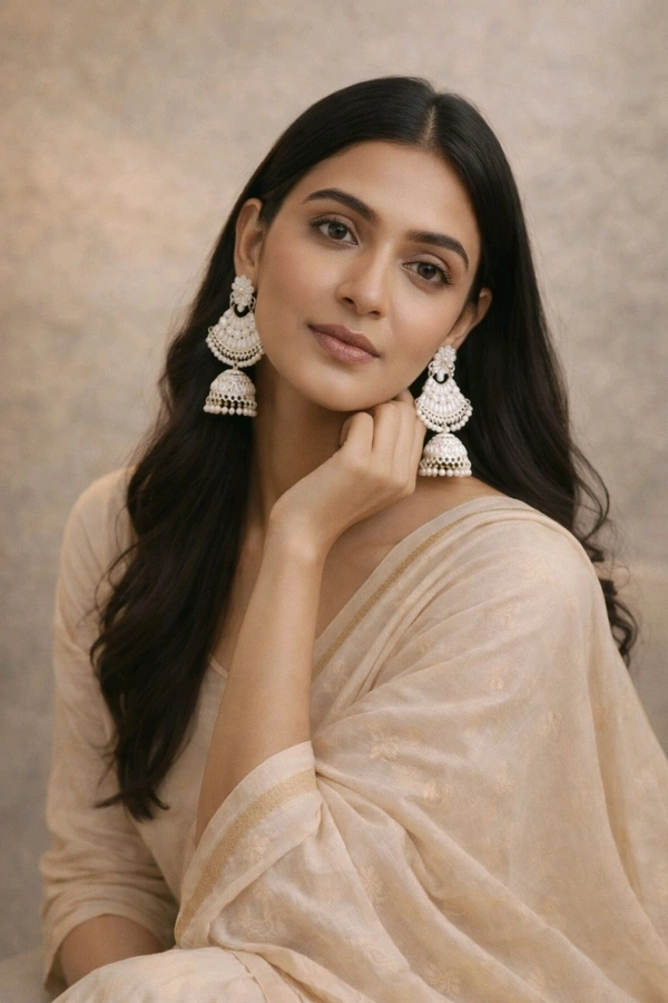 Glevcare Elegant White Pearl Jhumka Earrings for Women | Traditional Bridal, Wedding & Festive Ethnic Jewellery