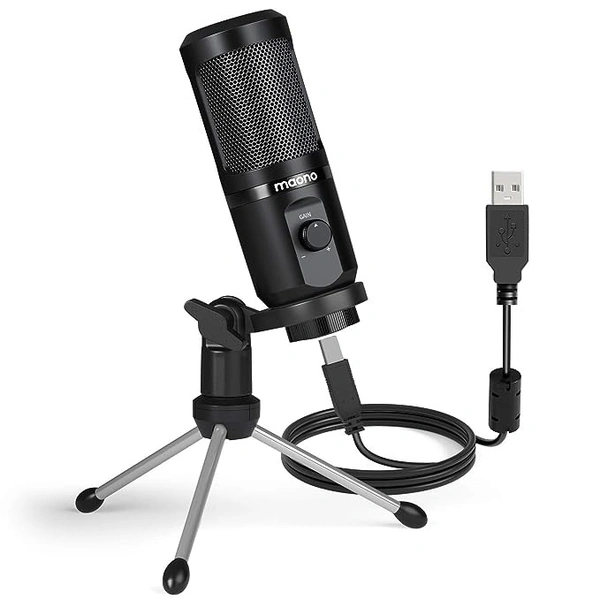 MAONO AU-PM461TR USB Condenser Unidirectional Mic for PC and Singing, Recording Microphone with Mic Gain for Gaming, Podcast, Studio, Vlogging (Black)