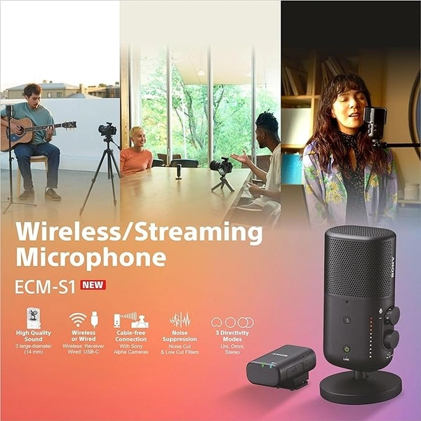 Sony SONY ECM-S1 Wireless Streaming Microphone for Podcast | Singing | Livestreaming | Gaming - Black - Black