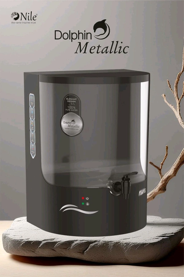 DOLPHIN METALLIC R.O WATER PURIFIER| RO+COPPER, ALKALINE B12 WITH ZINC+TDS CONTROLLER - METALLIC BLACK