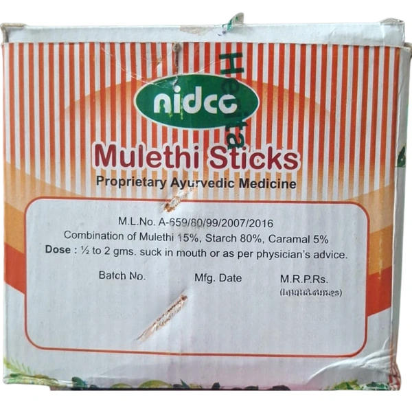 NIDCO (NORTHERN INDIA DRUG COMPANY) Nidco Mulethi Sticks (Pack of 10) – Pure Ayurvedic Remedy for Cough, Bronchitis & Sore Throat - Pack of 10