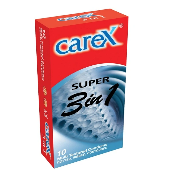 Coral Healthcare Carex Super 3 In 1 Multi Textured Condoms Dotted, Ribbed and Contoured (10n.) - 10 Condoms