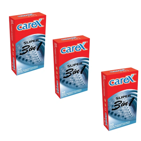 Coral Healthcare Carex Super 3 In 1 Multi Textured Condoms Dotted, Ribbed and Contoured (30n.) - 30 Condoms