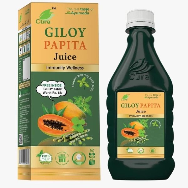 Cura Pharmaceuticals Cura Giloy Papita Ras with Tulsi (500ml)