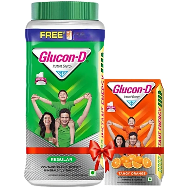 Glucon-D Instant Energy Glucose Powder - Regular, 1 kg (Get Tangy Orange 250 g Refill Free)