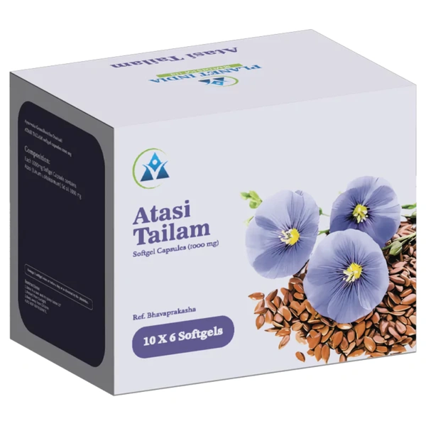Planet India Remedies Pvt. Ltd. Planet India Atasitailam (Flaxseed Oil) 1000mg Soft Gel Capsules – 60 Caps
