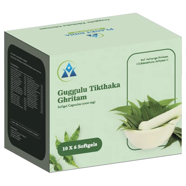 Planet India Remedies Pvt. Ltd. Planet India Guggulutikthaka Ghritham Softgel Capsules – 1000mg (60 Caps)