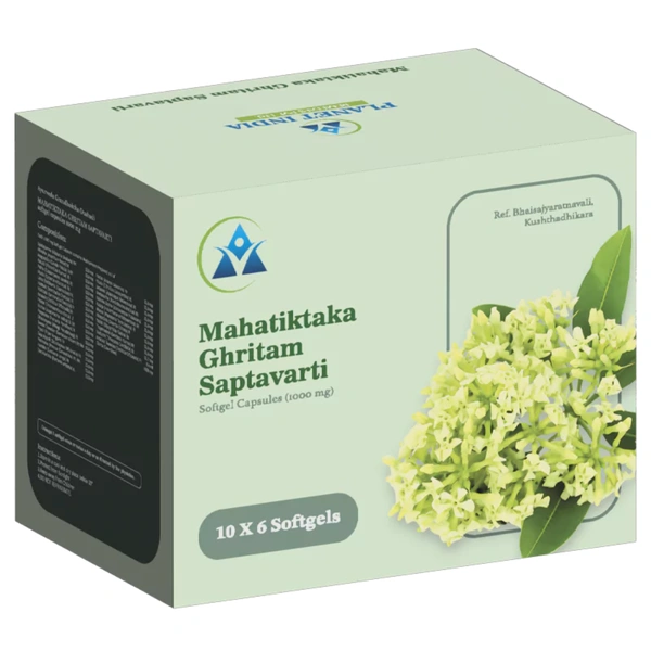 Planet India Remedies Pvt. Ltd. Planet India Mahathikta Ghritham Saptavarti Softgel Capsules – 1000mg (60 Caps)