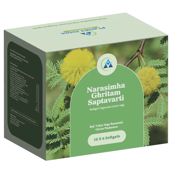 Planet India Remedies Pvt. Ltd. Planet India Narasimhaghrita Saptavarti Softgel Capsules – 1000mg (60 Caps)