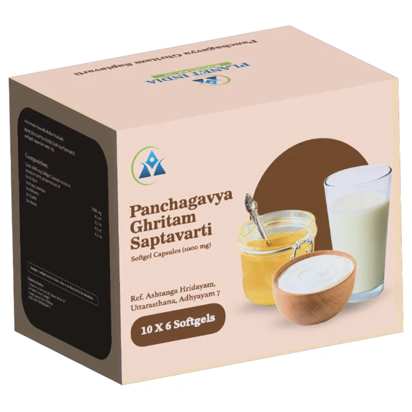 Planet India Remedies Pvt. Ltd. Planet India Panchagavyaghritam Saptavarti Softgel Capsules – 1000mg (60 Caps)
