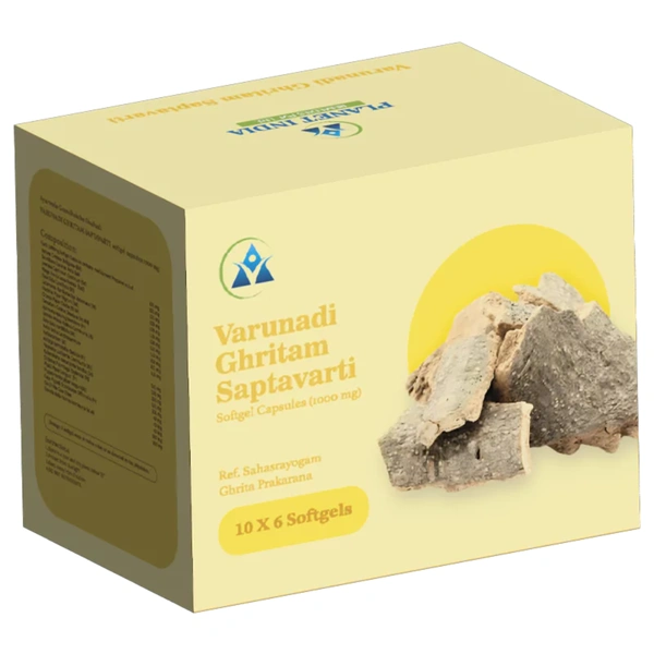 Planet India Remedies Pvt. Ltd. Planet India Varunadighritam Saptavarti Softgel Capsules – 600mg (60 Caps)