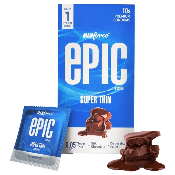 Mankind Pharma Epic Desire | Ultra Thin Condom for Enhanced Pleasure | Silk Chocolate Flavour | 10 Pcs