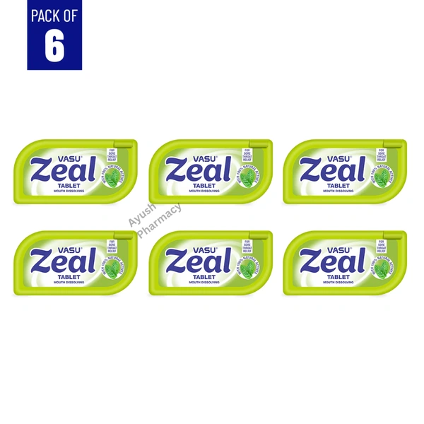 Vasu Healthcare VASU Zeal Tablet - Ayurvedic Mouth Dissolving Tablets For Sore Throat Relief (Pack of 6)