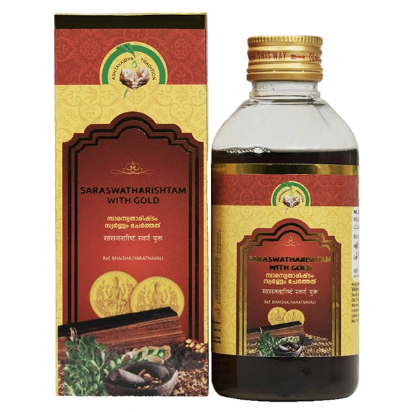 Vaidyaratnam Oushadhasala Pvt. Ltd. Vaidyaratnam Saraswatharishtam With Gold (450ml) - 450 ml