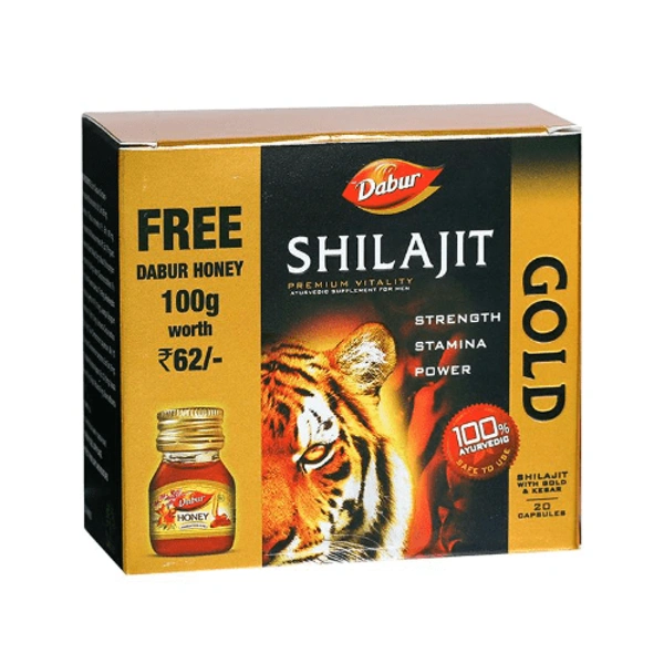 Dabur Shilajit Gold Capsules (20Caps) with 100gm Honey Free