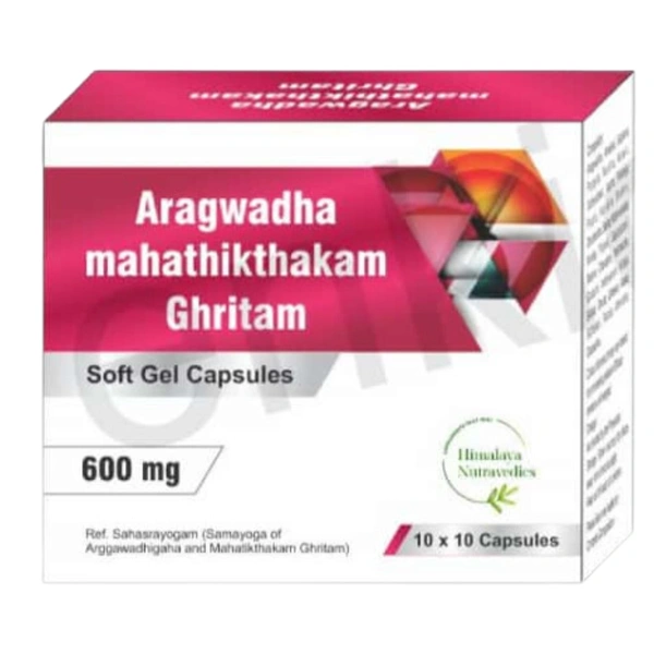 Himalaya Nutravedics India Pvt Ltd Himalaya Nutravedics Aragwadha Mahathikthakam Ghrutham Soft Gel Capsules 600mg (100 Caps)