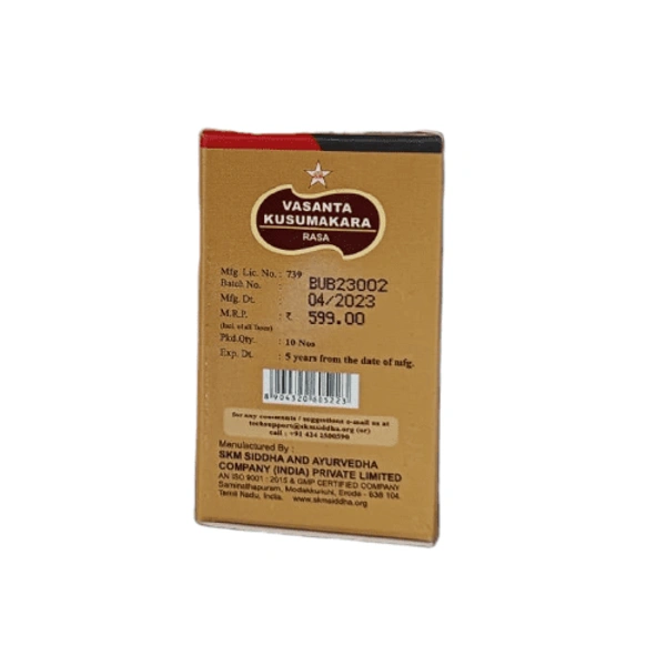 SKM Siddha & Ayurveda SKM Vasanta Kusumakara rasa (10Tab) - 100 Tablets