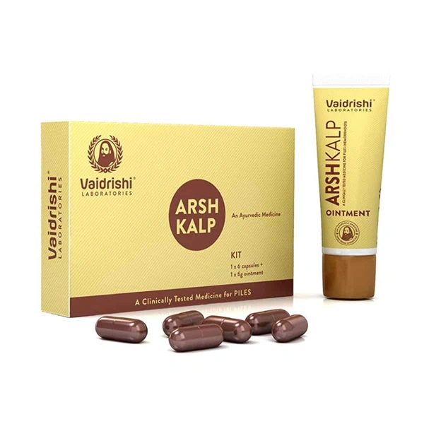 Vaidrishi Laboratories Vaidrishi Arshkalp Kit for Piles & Fissures | 6 Capsules + 6g Ointment | Complete Ayurvedic Relief