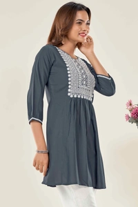 99 Fashion Bazaar Casual Wear Embroidered Flaired Top - Gray, XS