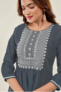 99 Fashion Bazaar Casual Wear Embroidered Flaired Top - Gray, M