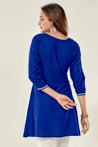 99 Fashion Bazaar Casual Wear Embroidered Flaired Top - Blue, S