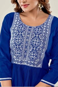 99 Fashion Bazaar Casual Wear Embroidered Flaired Top - Blue, XXL