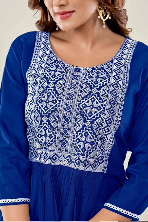 99 Fashion Bazaar Casual Wear Embroidered Flaired Top - Blue, S
