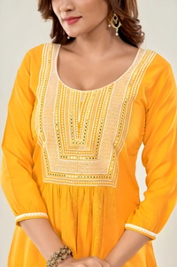 99 Fashion Bazaar Casual Wear Embroidered Flaired Top - Corn, XS