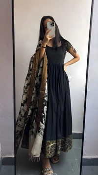 99 Fashion Bazaar Gown Set with Dupatta in Pure Cotton - Black, L