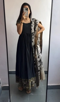 99 Fashion Bazaar Gown Set with Dupatta in Pure Cotton - Black, L