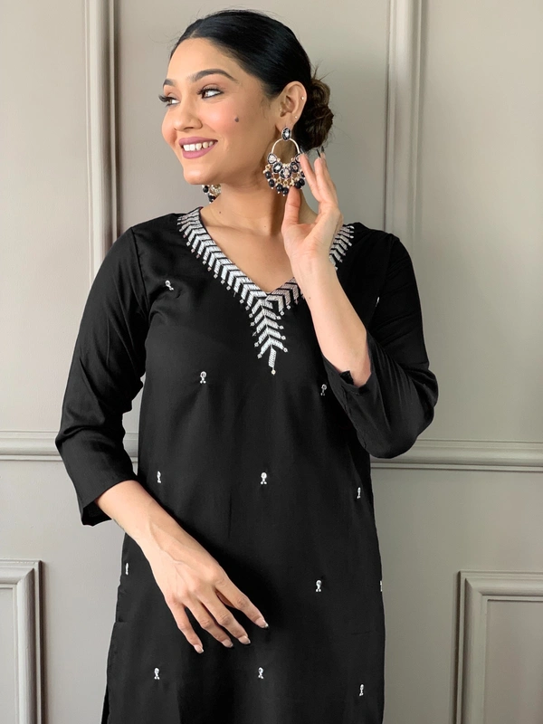 99 Fashion Bazaar Emborierded Kurti Set in Rayon with Embroidery Neck Yoke and Dupatta. - Black, XL