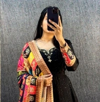 DESIHOOR Women's Heavy Embroidered Anarkali Suit with Multicolor Printed Dupatta - Black, XL
