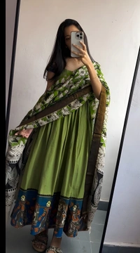 99 Fashion Bazaar Gown Set with Dupatta in Pure Cotton - Japanese Laurel, L