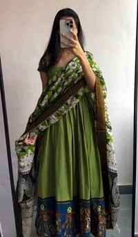 99 Fashion Bazaar Gown Set with Dupatta in Pure Cotton - Japanese Laurel, L