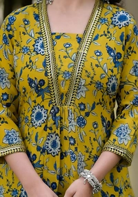 99 Fashion Bazaar Mustard Chanderi Suite Set In Printed With Dupatta - Pear, XXL