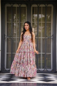 DESIHOOR Women's Floral Printed Tiered Maxi Gown Dress - Tahuna Sands, S