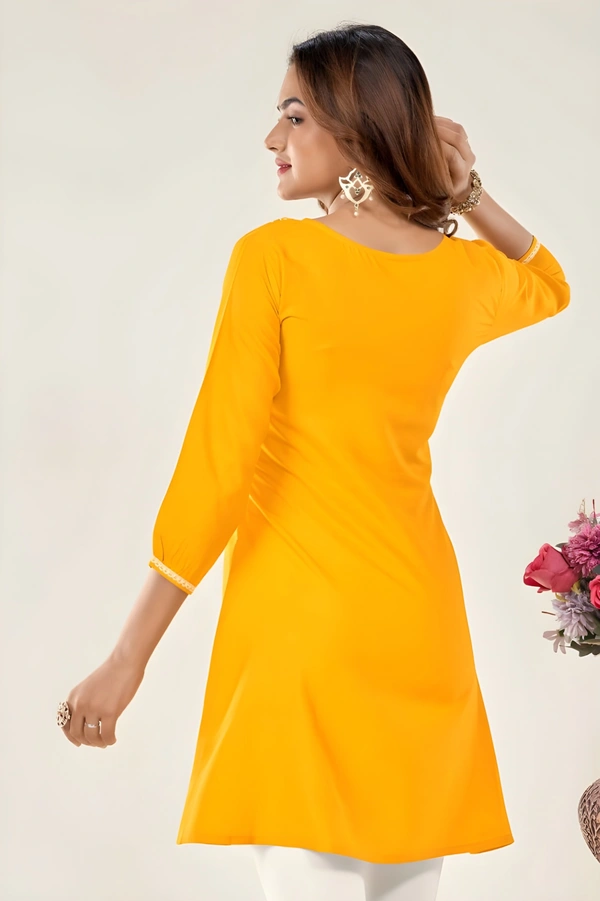 99 Fashion Bazaar Casual Wear Embroidered Flaired Top - Corn, XXL