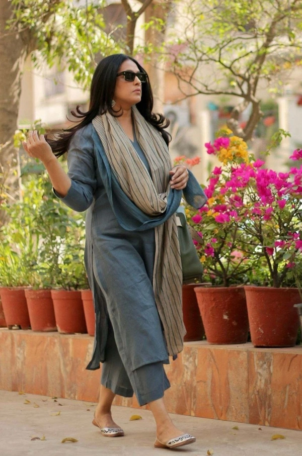 DESIHOOR Women's Dusty Blue Cotton Kurta Set with Dupatta - Boston Blue, XL