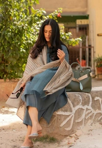 DESIHOOR Women's Dusty Blue Cotton Kurta Set with Dupatta - Boston Blue, XL