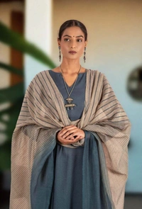 DESIHOOR Women's Dusty Blue Cotton Kurta Set with Dupatta - Boston Blue, XL