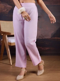 DESIHOOR Women's Embroidered Chanderi Silk Kurta with Pant & Dupatta Set - Heliotrope, L