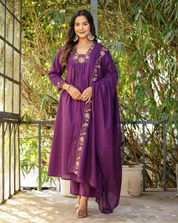 DESIHOOR Women’s Embroidered Kurta Set with Dupatta | Purple Rayon Slub | Festive & Party Wear - Cherry Pie, M