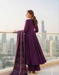 DESIHOOR Women’s Purple Anarkali Kurta Set with Chanderi Bandhani Dupatta & Embroidered - Clairvoyant, XXL